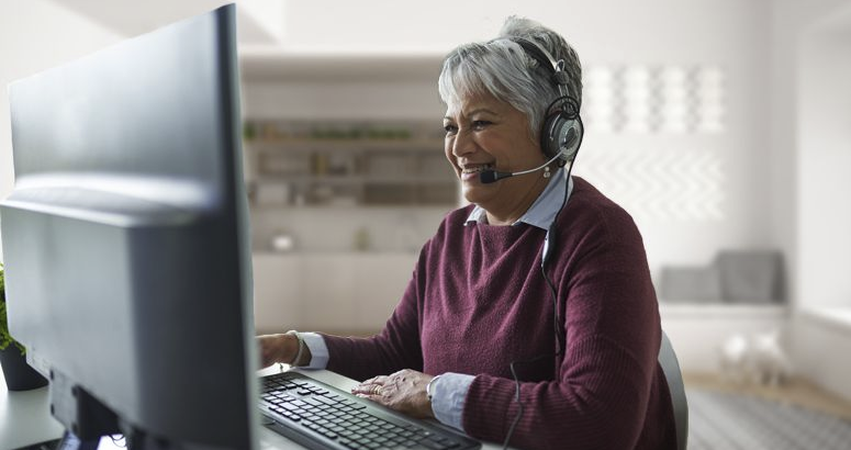 Lady w.headset WFH logo